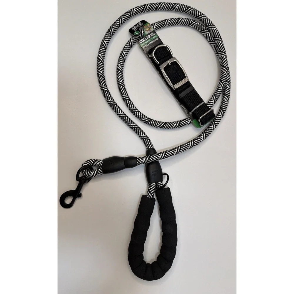 6ft. Durable Nylon Reflective Rope Dog Leash With Large Dog Collar By Paws Set